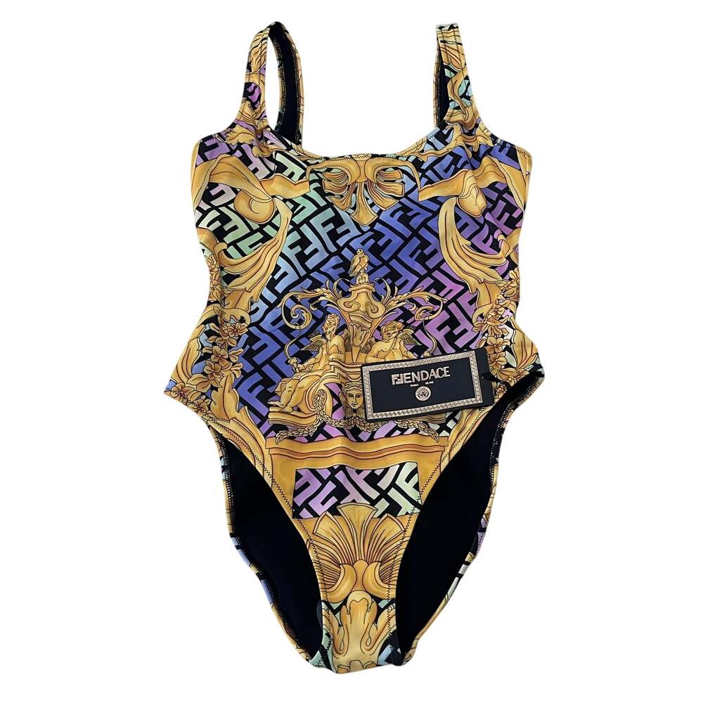 FENDACE VERSACE X FENDI NWT Gold Baroque FF One-Piece Swimsuit Size 1/ Small